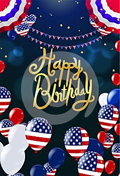 Happy birthday card party balloons USA festive vector illustration EPS 10. Background Vector. Ready for Design