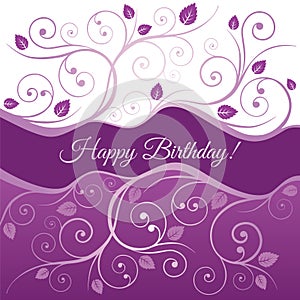 Happy Birthday card with pink and purple swirls