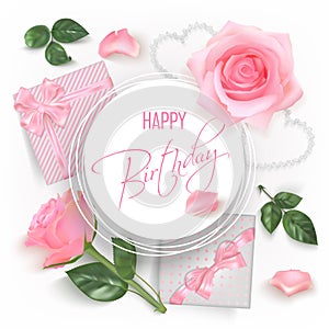 Happy birthday card with red roses