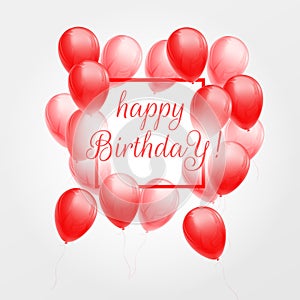 Happy birthday card with red and violet balloons