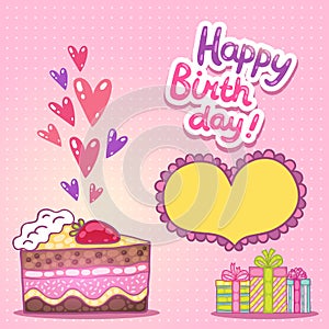 Happy Birthday card with strawberry cake