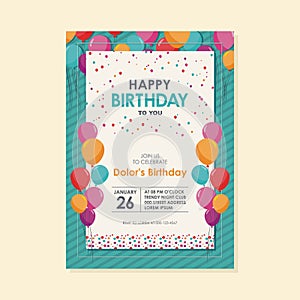 Happy birthday card template design with trendy and cute design