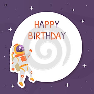 Happy Birthday Card Template, Space Party in Cosmic Style Celebration, Invitation or Greeting Card, Poster, Flyer