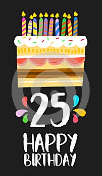 Happy Birthday card 25 twenty five year cake