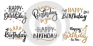 Happy birthday celebration concept. Greeting birthday party lettering with celebration hand draw elements, decorative