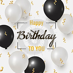Happy Birthday celebration design with realistic Black and white balloons