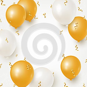 Happy Birthday celebration design with realistic golden and white balloons