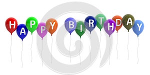 Happy birthday colorful balloons on white background. 3d illustration