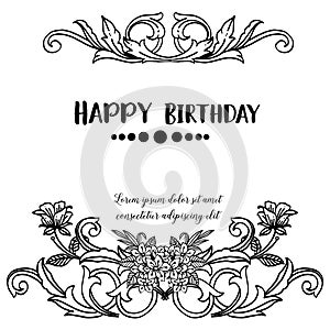 Happy birthday concept, shape invitation card, with design cute wreath frame. Vector