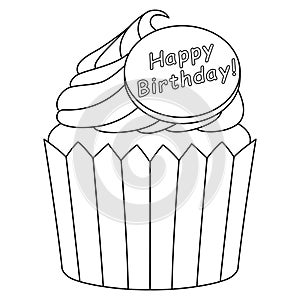 Happy Birthday Cupcake Isolated Coloring Page