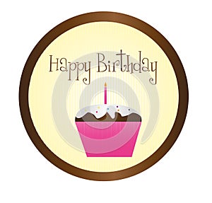 happy birthday with cupcake over brown background vector