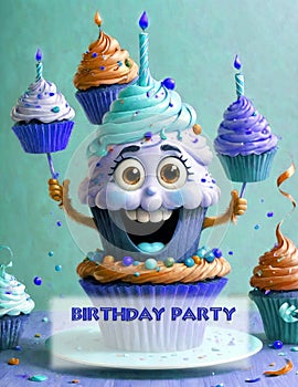 Happy Birthday cupcakes invitation or card boy