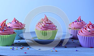 Happy Birthday cupcakes, white cake and strawberry pink frosting