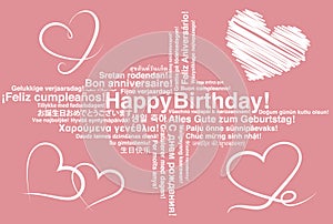 Happy Birthday in different languages wordcloud greeting card