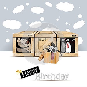 Happy Birthday dog birds gift card