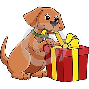 Happy Birthday Dog with a Present Cartoon Clipart