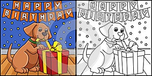 Happy Birthday Dog with a Present Illustration