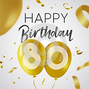 Happy birthday 80 eighty year gold balloon card photo