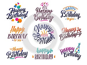 Happy birthday elegant brush script text. Vector type with hand drawn letters