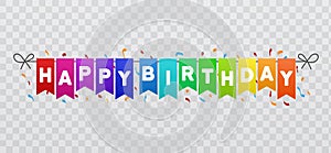 Happy Birthday flags banner. Transparent background.