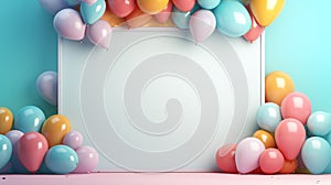 Happy birthday ! A free space for text, birth day celebrations event. Pastel background. Colorful balloons. Generatiive AI