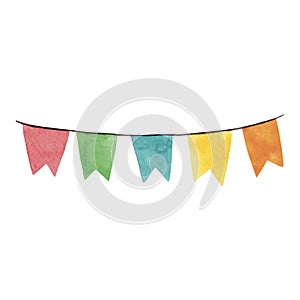 Happy birthday garland and flags. Colored decor