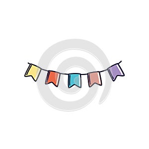 Happy birthday, garland flags decoration celebration party line and fill style