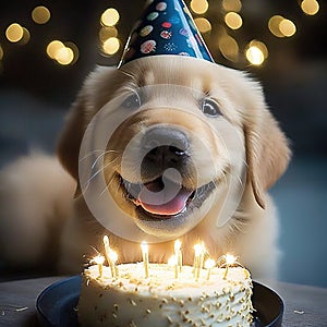 Happy Birthday Golden Retriever Puppy- Generative AI Art