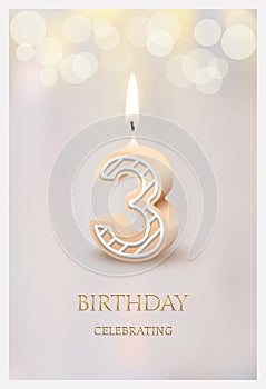 Happy birthday greeting card with 3 number candle, 3d candlelight template design