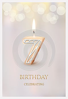 Happy birthday greeting card with 7number candle, 3d candlelight template design