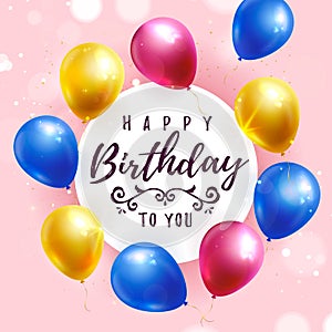 Happy Birthday greeting card with balloons. Vector