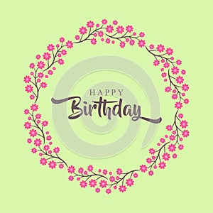 Happy birthday greeting card with beautiful flower wreath usable for background template photo