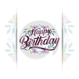 Happy birthday greeting card with beautiful flower wreath usable for background template photo