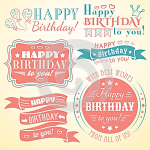 Happy birthday greeting card collection in holiday