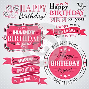 Happy birthday greeting card collection in holiday