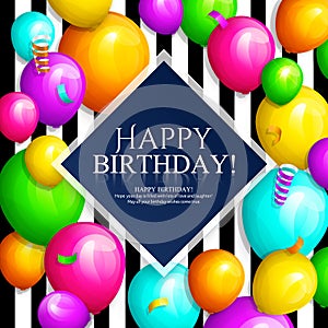 Happy Birthday greeting card. Colorful balloons.