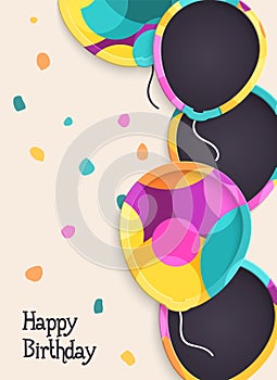 Happy Birthday greeting card with colorful balloons. Vector.