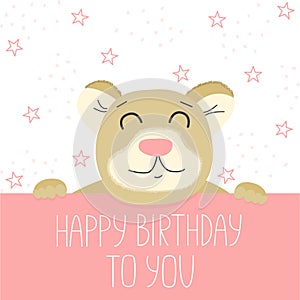 Happy birthday. Greeting card with cute cartoon teddy bear. Postcard for a child. Design for kids