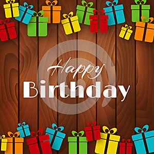 Happy Birthday greeting card with gift boxes