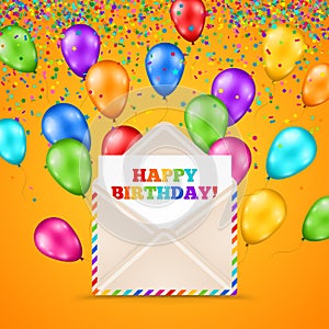 Happy Birthday Greeting Card with Glossy Balloons
