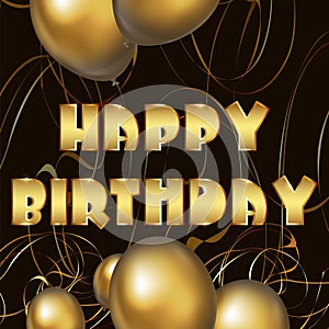 Happy birthday greeting card with golden balloons