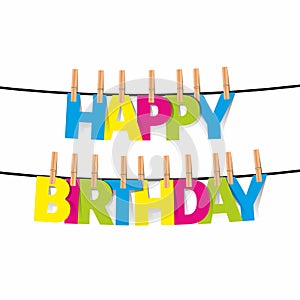 Happy birthday greeting card with hanging letters