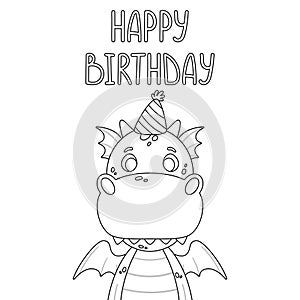 Happy birthday greeting card. Outline