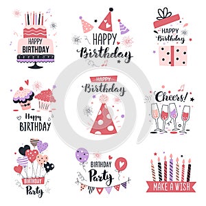 Happy birthday greeting card and party invitation set