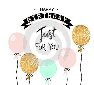 Happy birthday greeting card and party invitation template with balloons. Vector illustration.