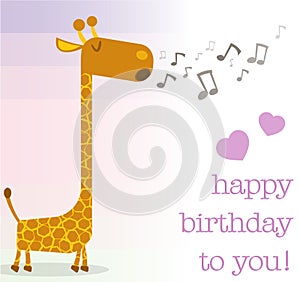 Happy birthday greeting card with singing giraffe