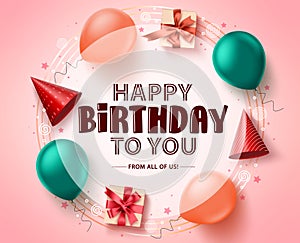 Happy birthday greeting card vector banner template. Happy birthday in white empty circle for message