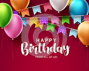 Happy birthday greeting vector background design. Birthday text in red space background