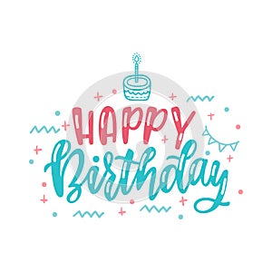 Happy Birthday hand drawn typography design. Handwritten lettering.