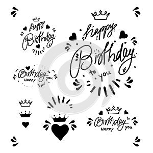 Happy birthday hand lettering calligraphy set